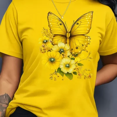 T-shirt Blusa Feminina Algodão100% Estilosa Borboleta Flores