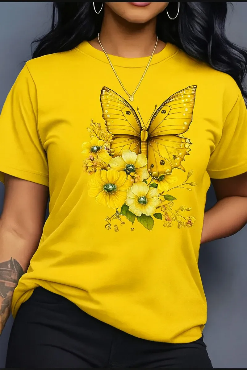 T-shirt Blusa Feminina Algodão100% Estilosa Borboleta Flores