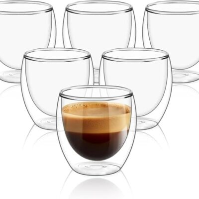 Conjunto com 6 Xícaras de 80ml Vidropara Café de Parede Dupla