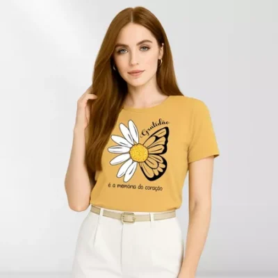 Blusa Feminina T-Shirt Manga Curta Malha