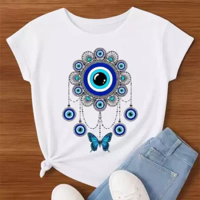 Camiseta Olho Grego Mandala Proteção Estampa Azul