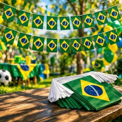 Varal Bandeirinhas Brasil Premium 6m Copa do Mundo Eleições Decoração Verde Amarelo 20 Bandeiras