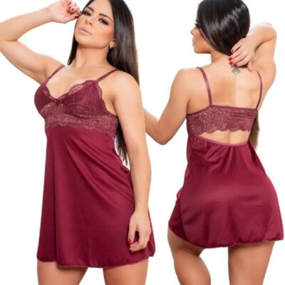 Camisola feminina com renda e calcinha sexy