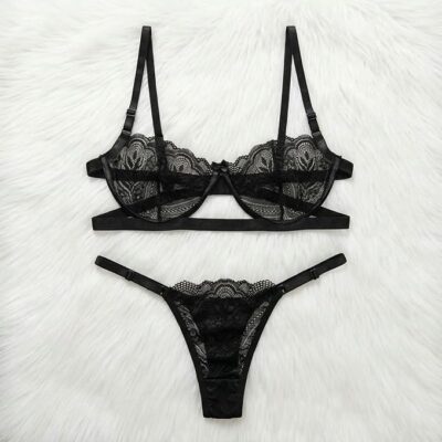 Conjunto Lingerie Gringa Sutiã Meia Taça Em Aro Arco E Calcinha Fio Sexy